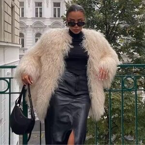 Elegant Cream real Fur Coat